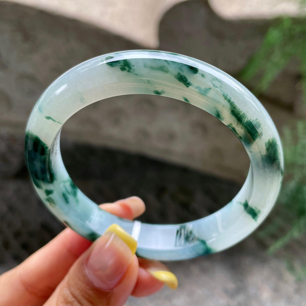 细糯种飘花正圈平安镯56.4圈        天然缅甸A货翡翠（yc392740）