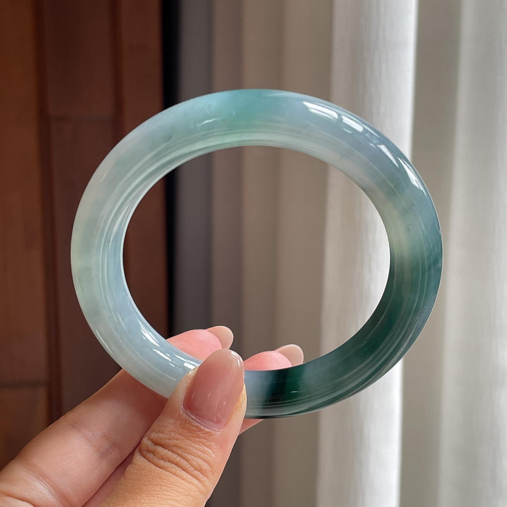 糯冰飘花圆条手镯 54圈 天然缅甸A货翡翠（yc506559）