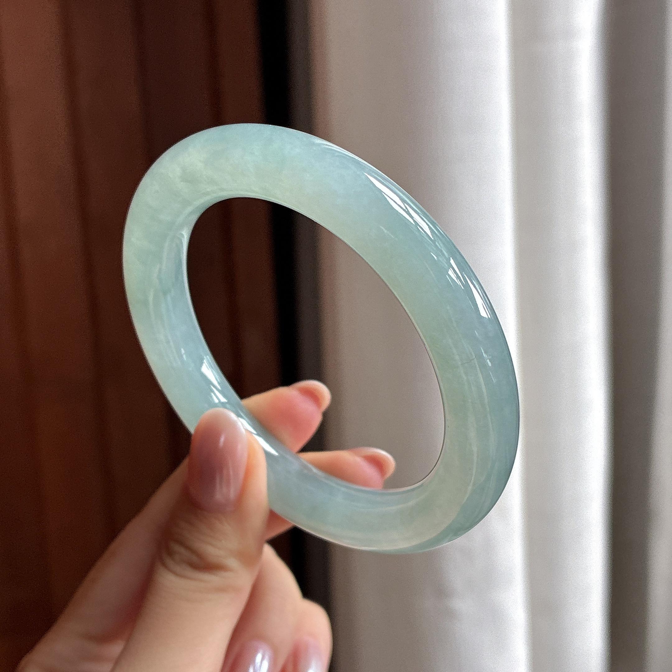 糯冰蓝晴圆条手镯 57圈 天然缅甸A货翡翠（yc506750）