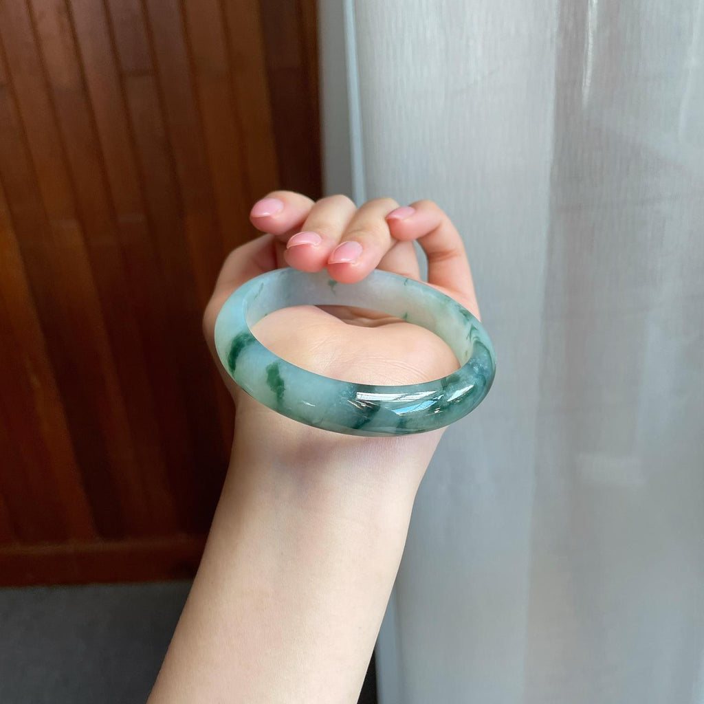 冰种飘花翡翠平安镯（58.8mm)（yc320874）