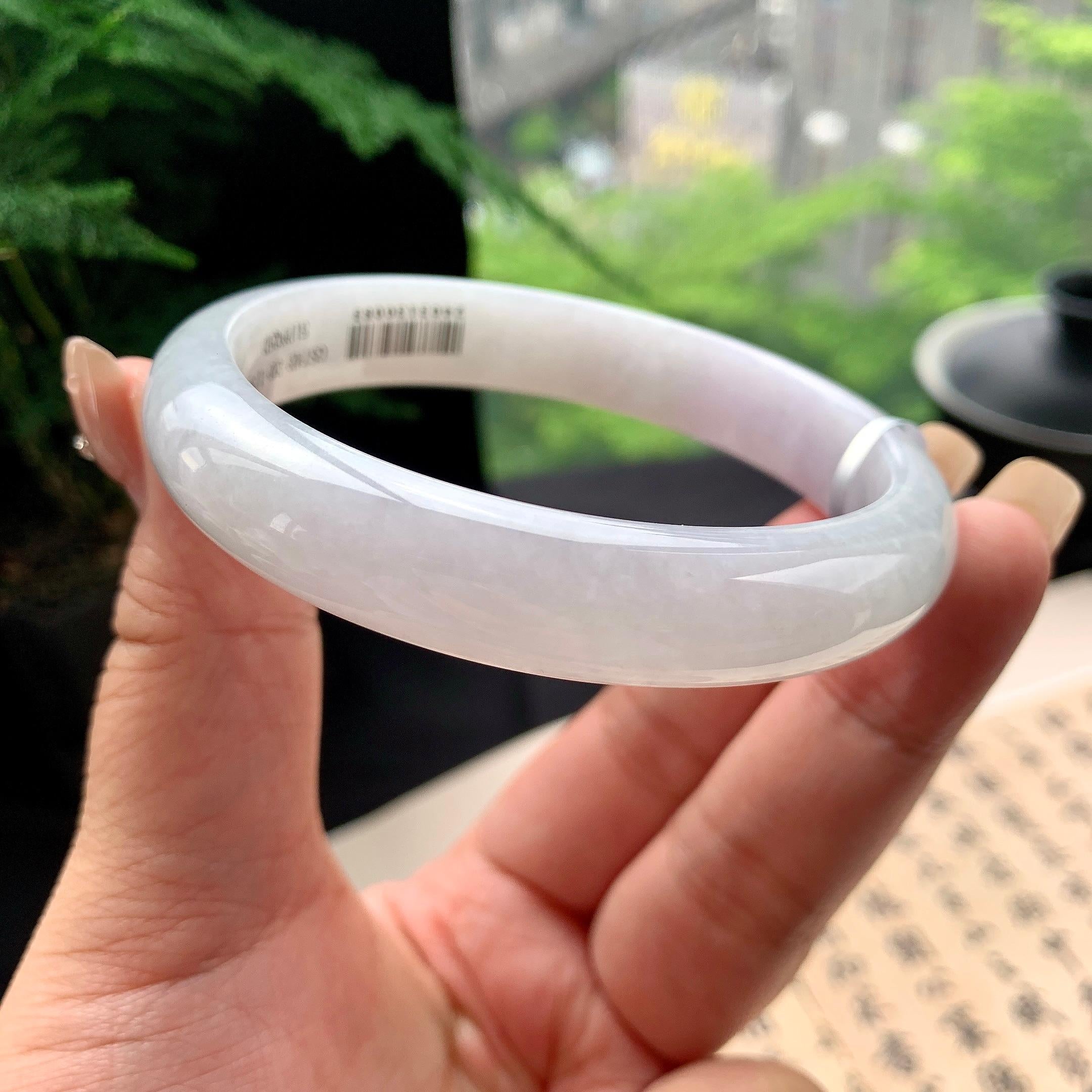 大圈口 细糯种淡紫罗兰正圈平安镯 62圈口 天然缅甸A货翡翠（yc473075）