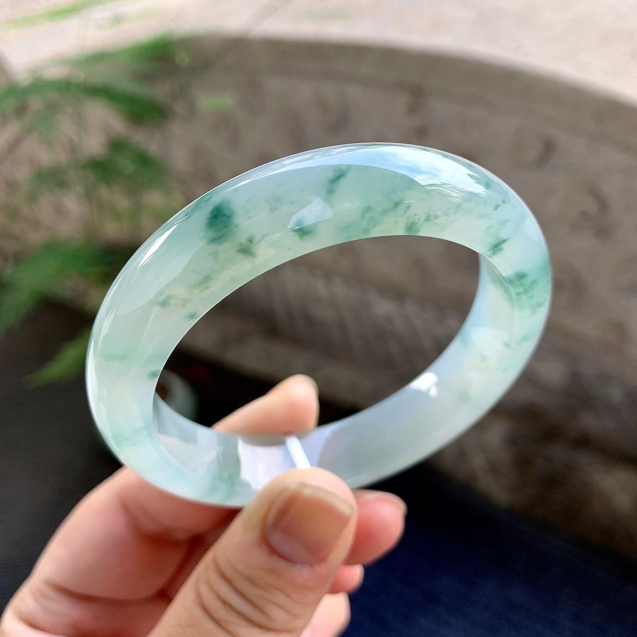 糯冰种飘花平安镯（55mm）（yc264529）