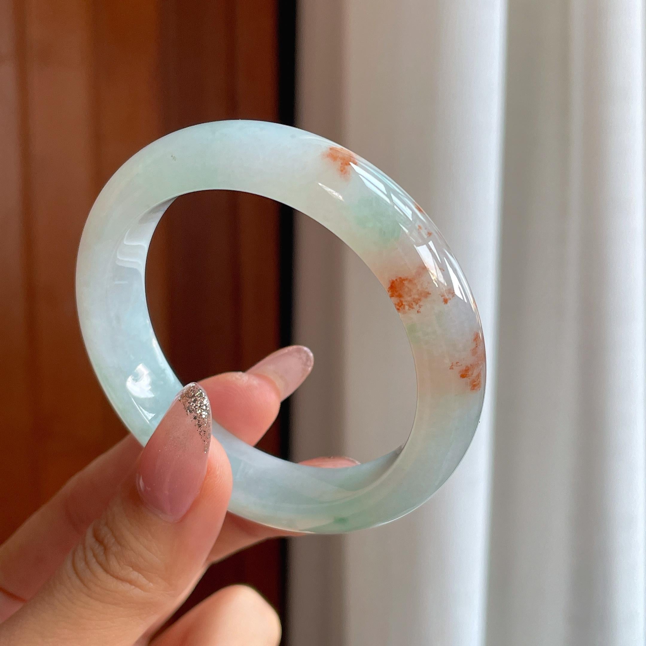 糯冰红翡特色翡翠平安镯（53mm）（yc356521）