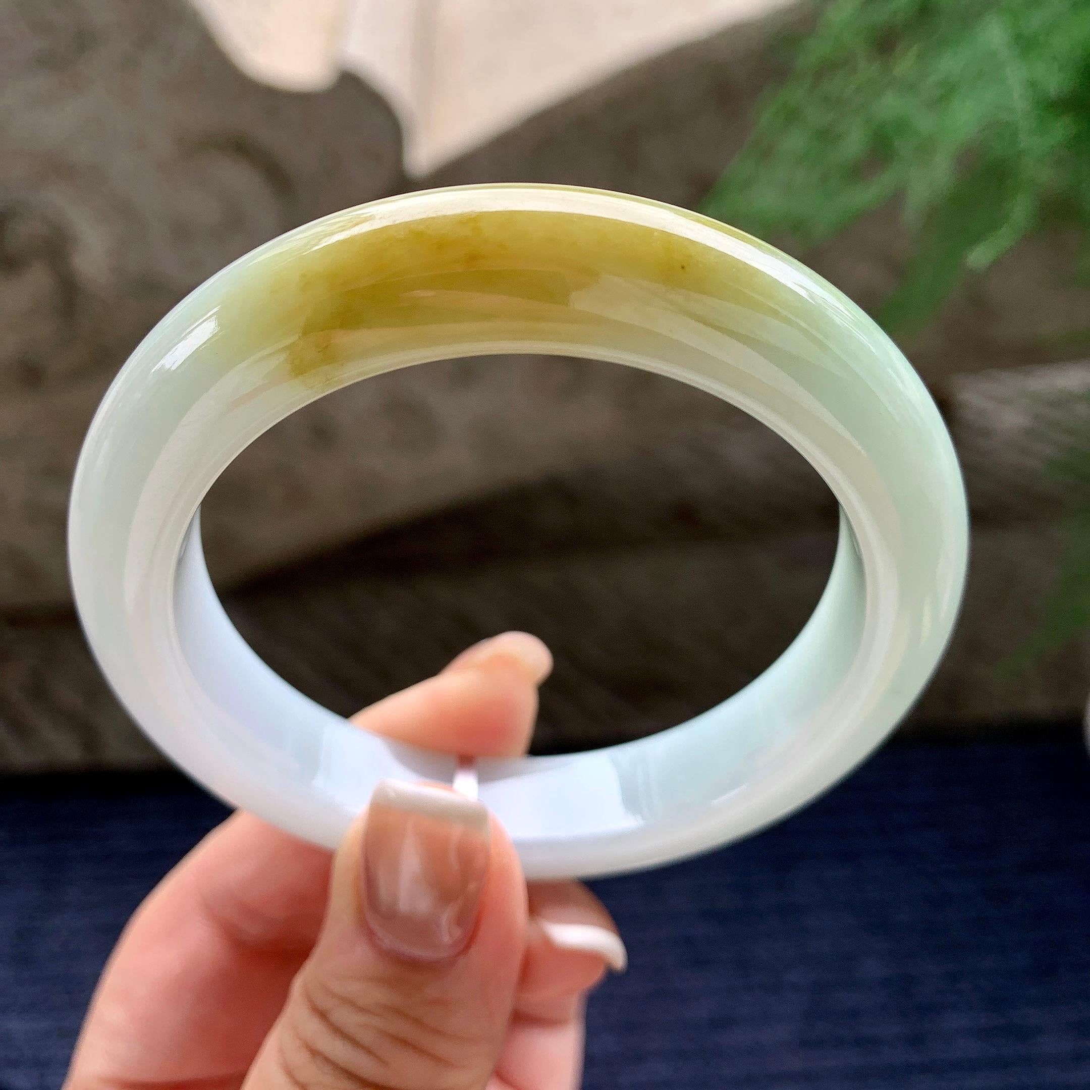 细糯种黄翡正圈平安镯 56.6圈口 天然缅甸A货翡翠（yc371543）