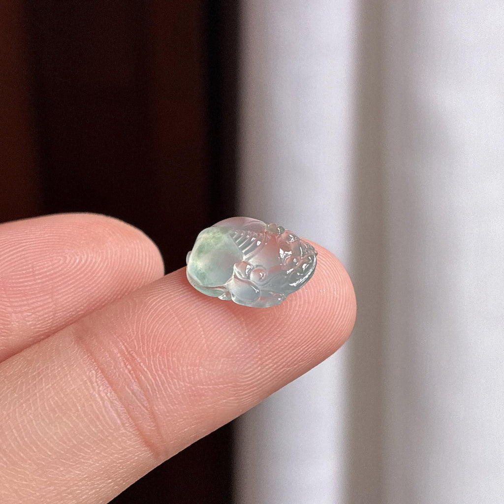 冰玻种飘花貔貅裸件 天然缅甸A货翡翠（yc481873）