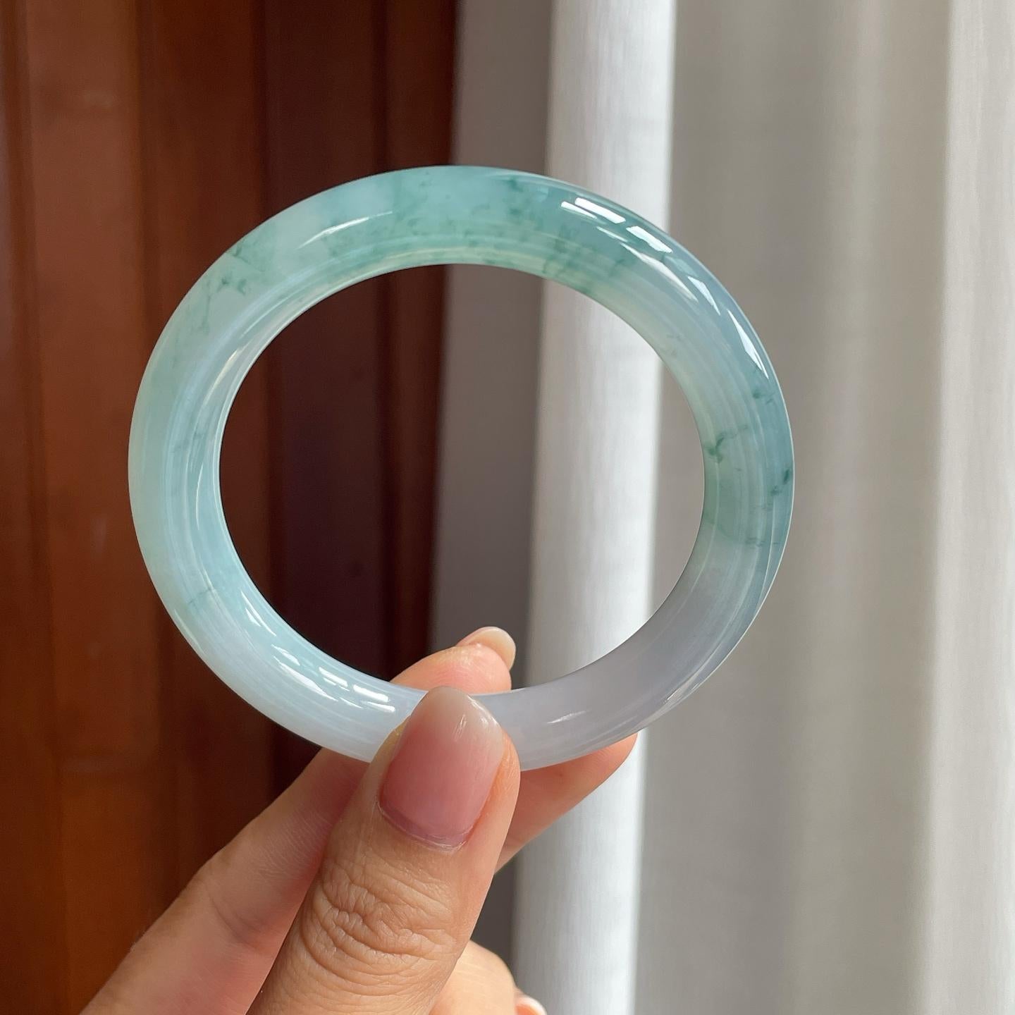 糯冰飘花翡翠圆条手镯（55mm）（yc397228）