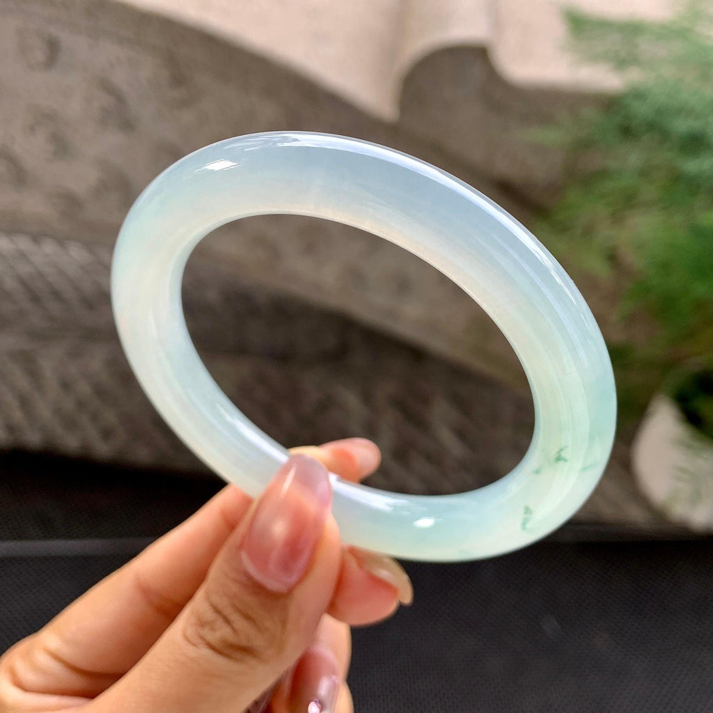 糯冰种飘花圆条手镯（54.7mm）（yc288665）