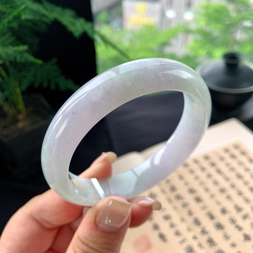 细糯种淡春彩正圈平安镯 57圈口 天然缅甸A货翡翠（yc473072）