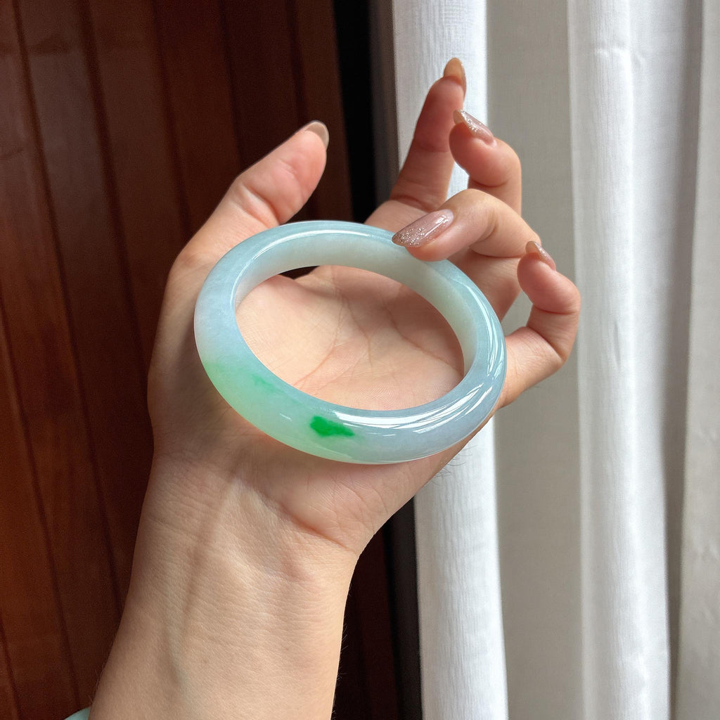 Vòng tay bình an khẩu lớn, nước hạt gạo đá băng có màu, khẩu 60, Ngọc phỉ thúy tự nhiên loại A Myanmar (yc451499)