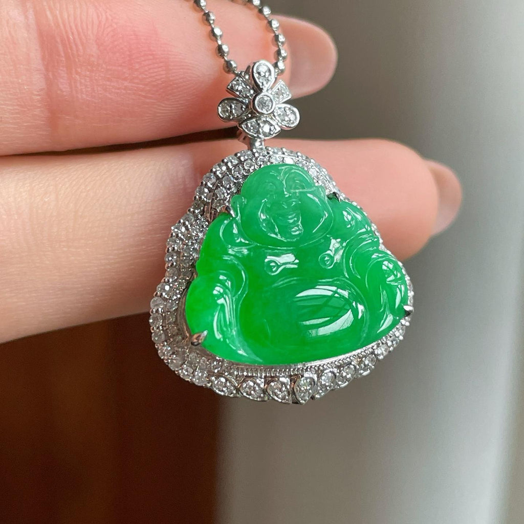 18k金镶糯冰满绿翡翠佛公（yc363630）