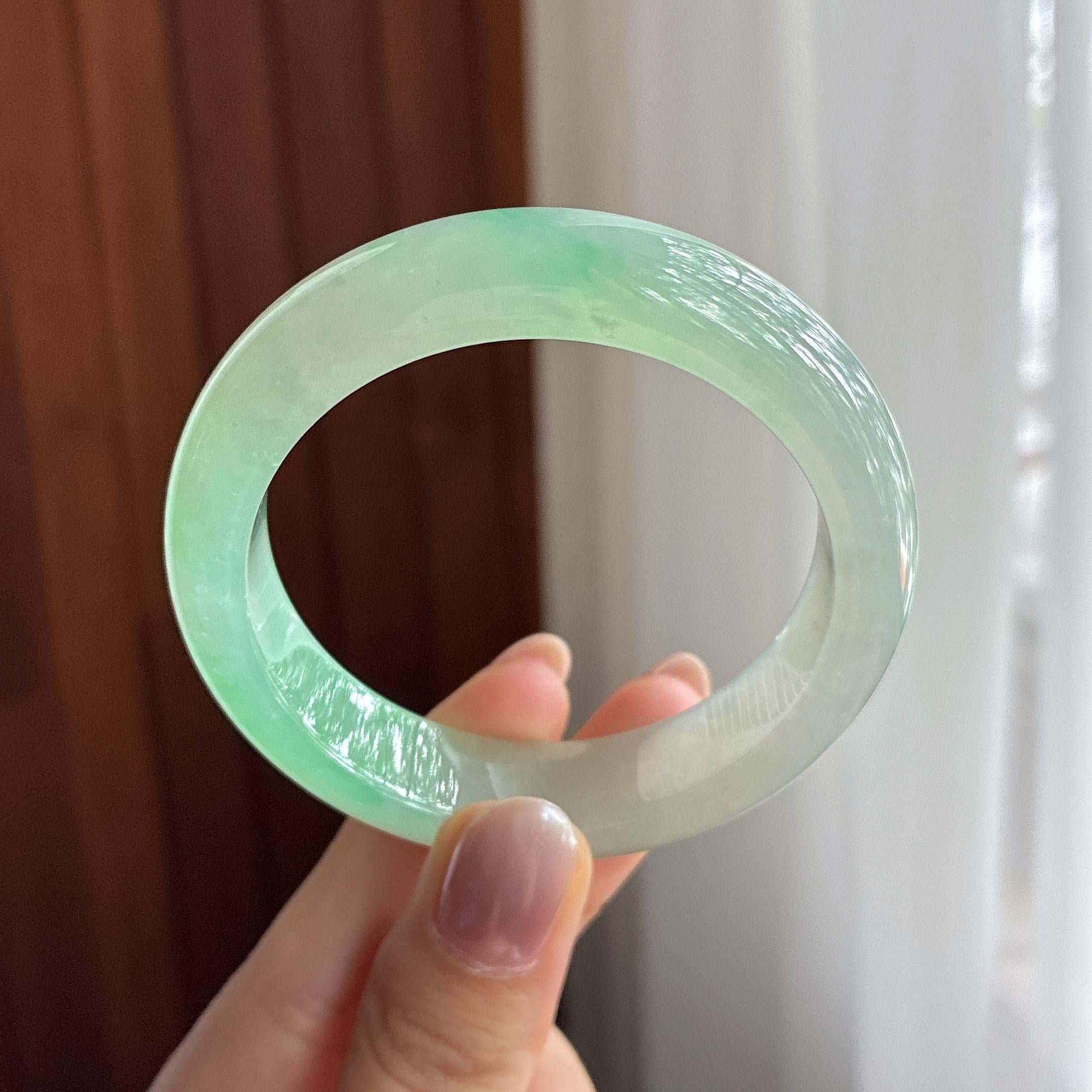 冰种带色正圈平安镯 50圈 天然缅甸Ａ货翡翠（yc494758）