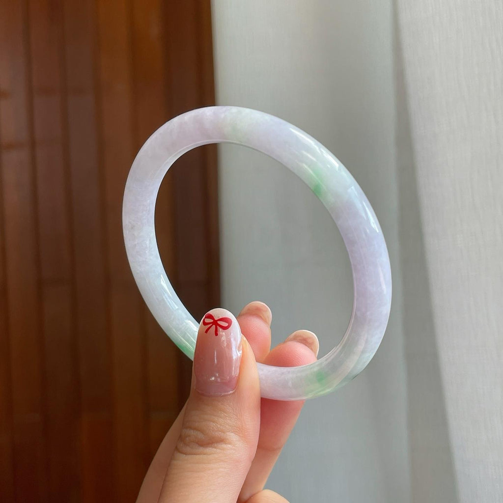 糯冰种春彩翡翠圆条手镯（53mm）（yc318590）