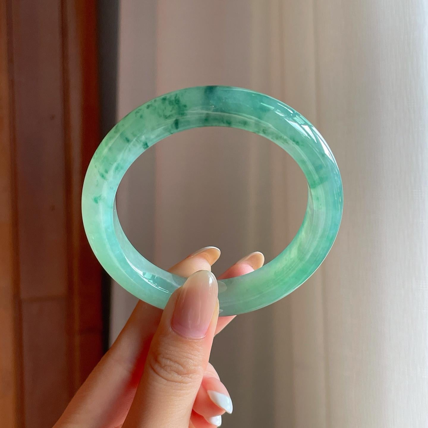 冰种飘花翡翠平安镯（56.7mm)（yc388722）