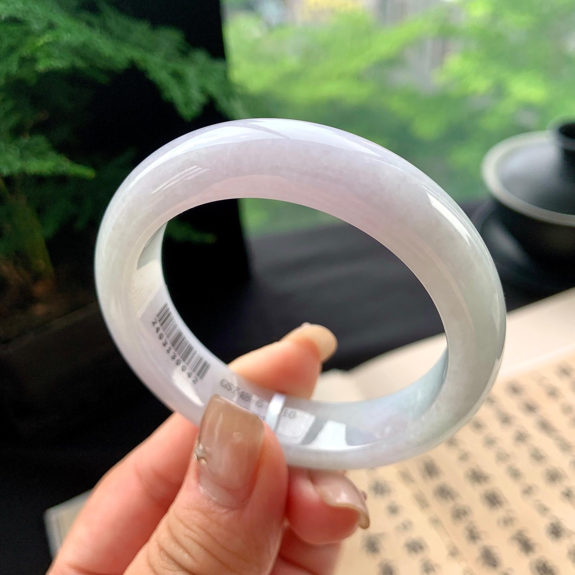 小圈口 细糯种淡紫罗兰正圈平安镯 50.3圈口 天然缅甸A货翡翠（yc473079）