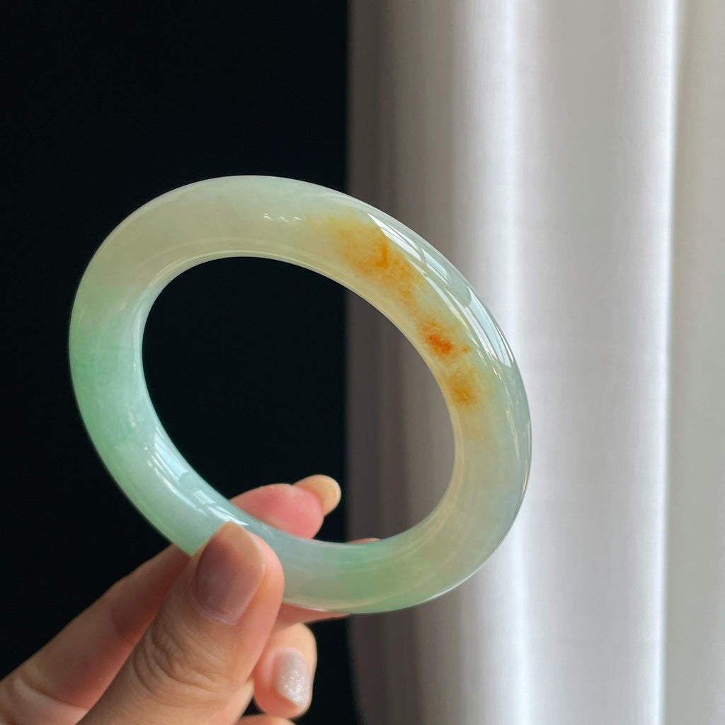 糯冰黄加绿翡翠圆条手镯（57mm）（yc419721）
