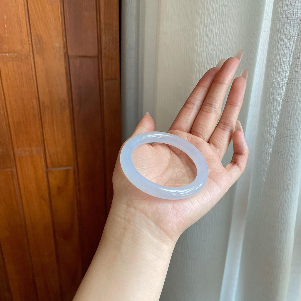 糯冰无色翡翠圆条手镯（52mm）（yc278682）