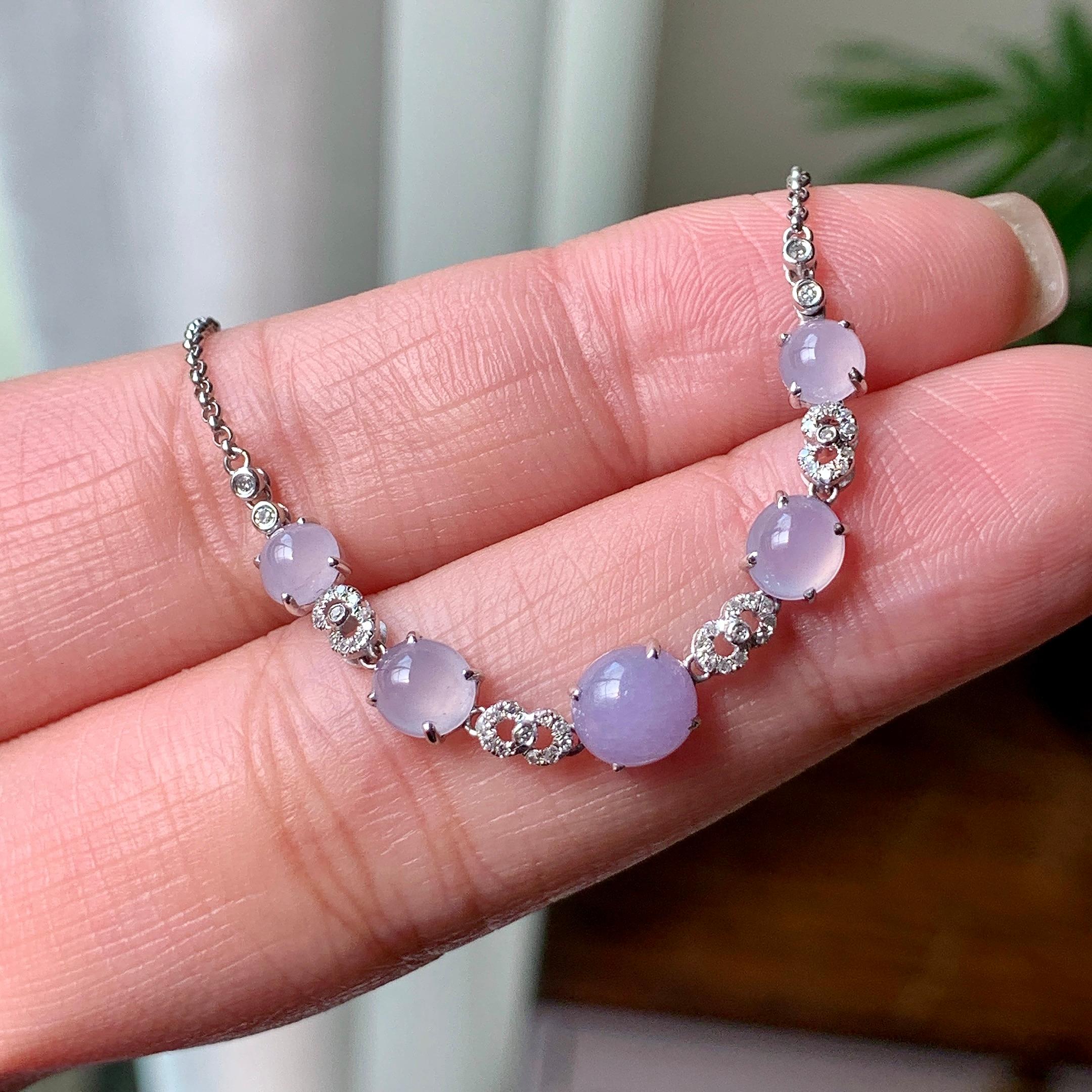 18K金钻镶糯冰种紫罗兰蛋面手链  天然缅甸A货翡翠（yc362138）