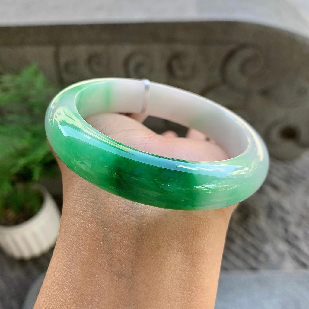 细糯种飘绿平安镯（59mm）