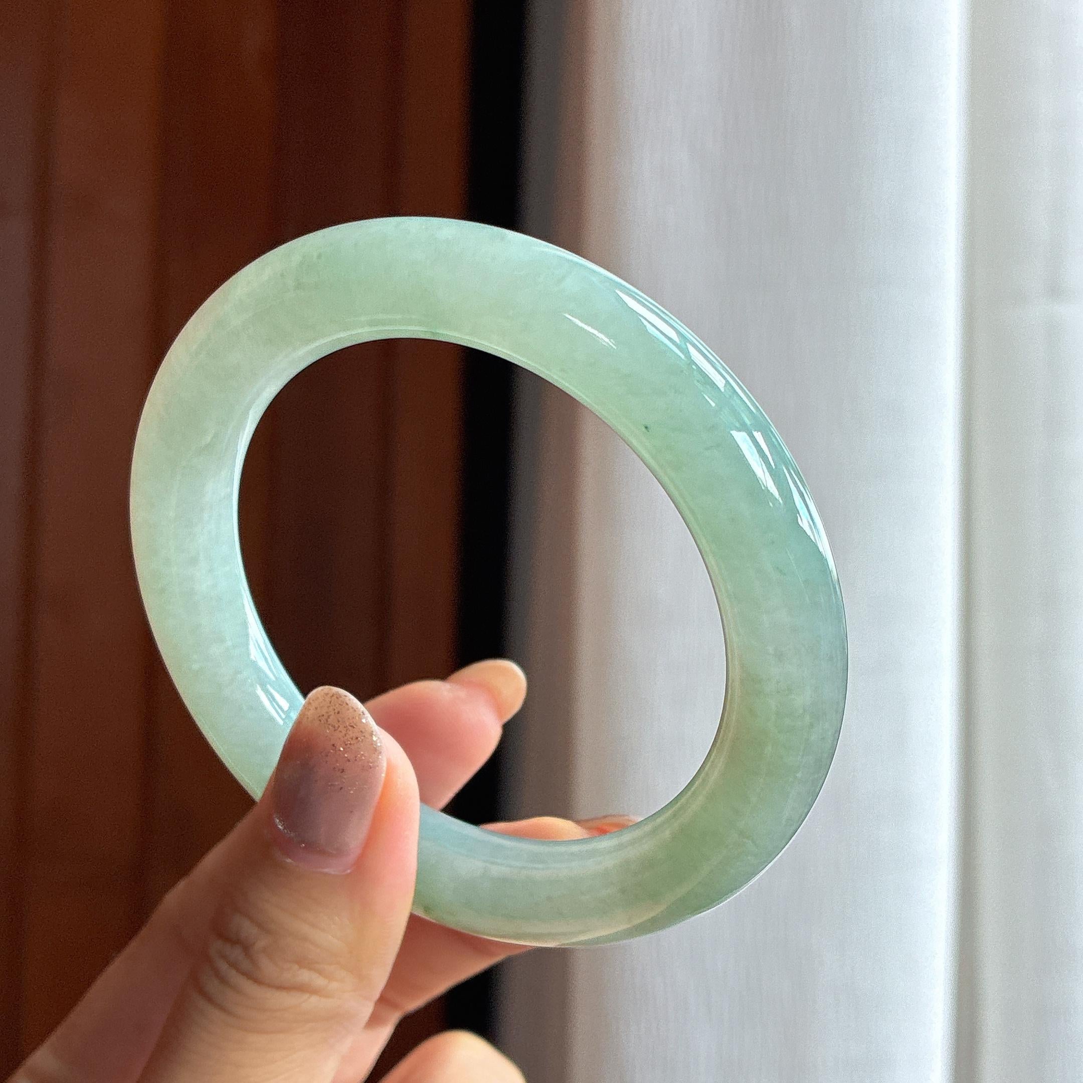 糯冰飘花圆条手镯 57圈 天然缅甸A货翡翠（yc439891）