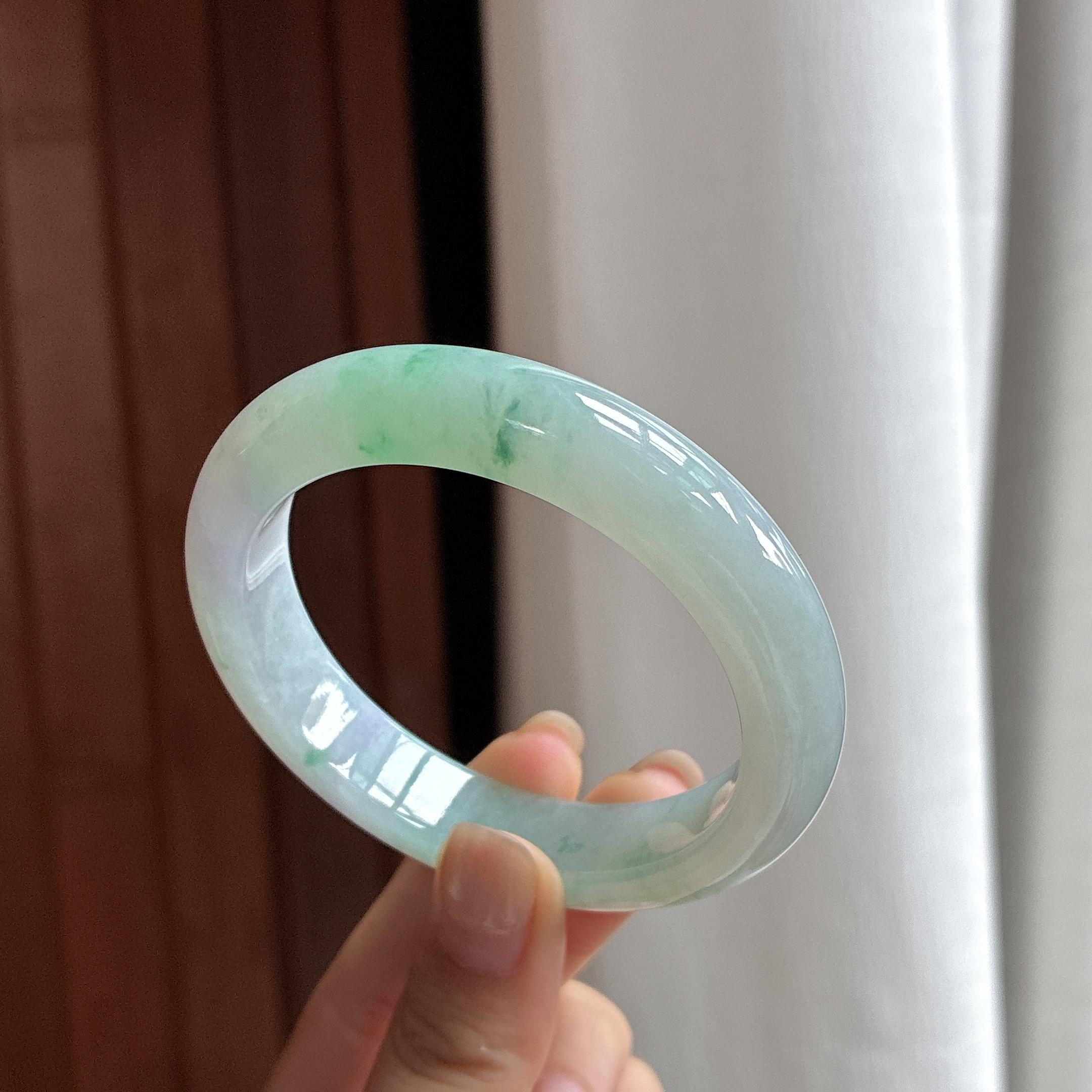 糯冰飘花正圈平安镯 55圈 天然缅甸A货翡翠（yc483937）