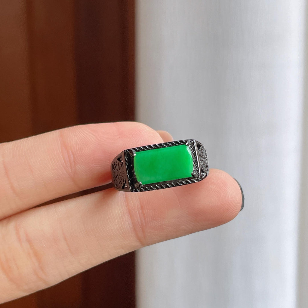 S925银镶糯种满绿翡翠马鞍戒指（yc284013）