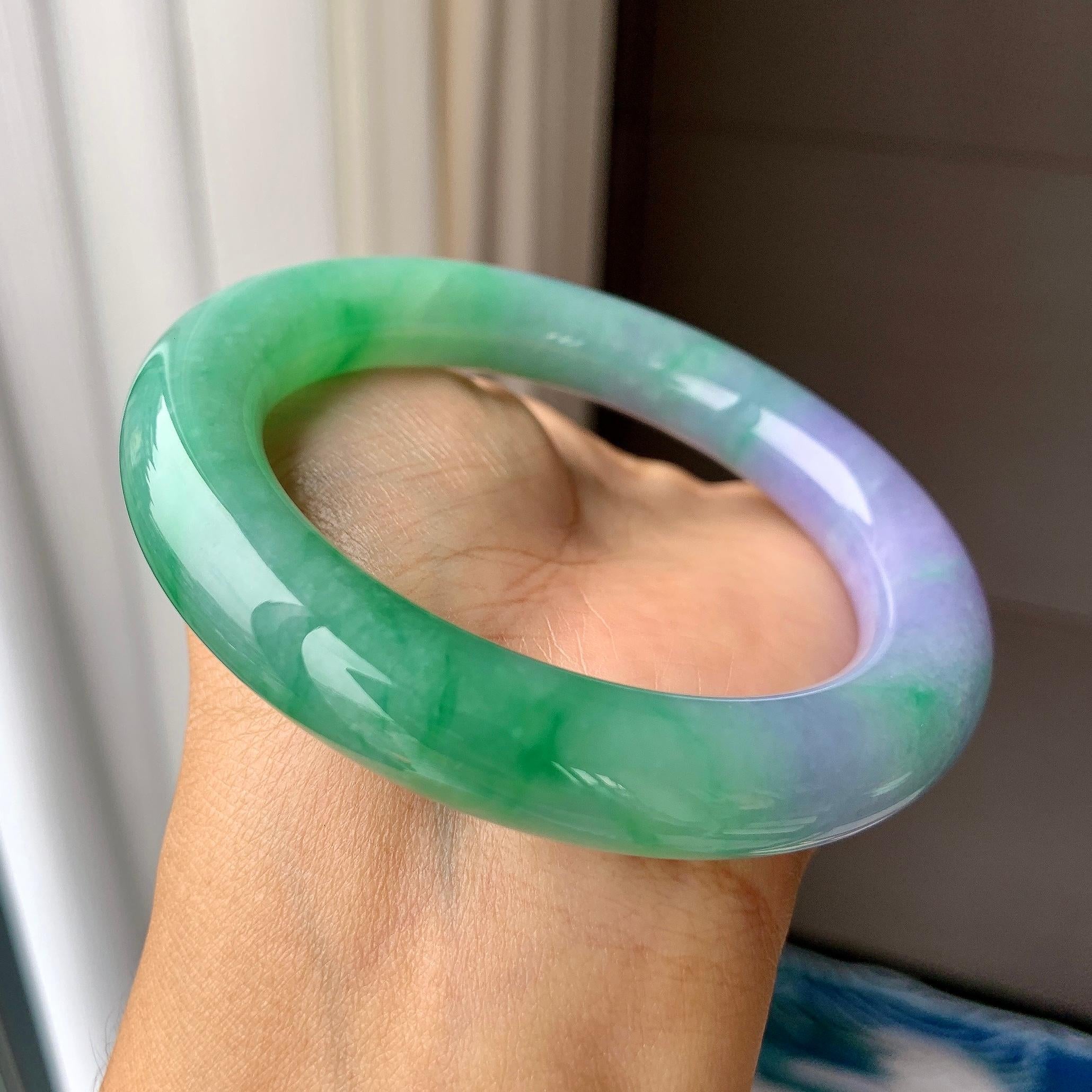 大圈口     细糯种春带彩圆条手镯60.3圈       天然缅甸A货翡翠（yc389248）