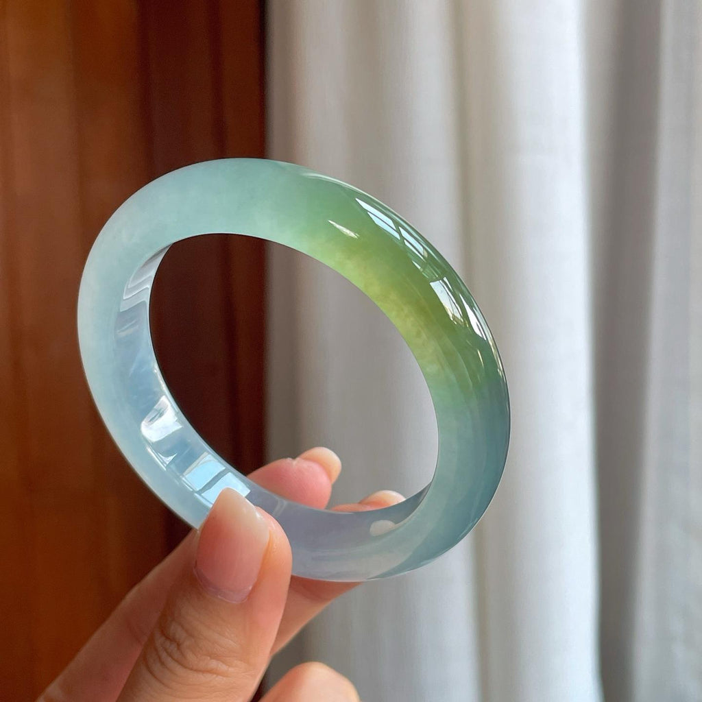 冰种蓝底黄翡翡翠平安镯（55.8mm）（yc396397）