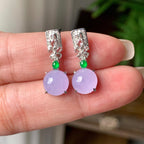 18K金钻镶糯冰种紫罗兰蛋面耳坠  天然缅甸A货翡翠（yc404824）