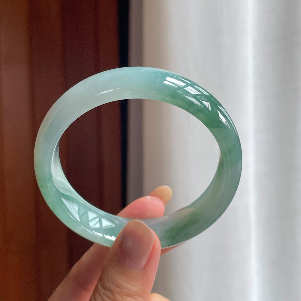 糯冰飘花宽版翡翠手镯57圈天然缅甸A货翡翠（yc439316）
