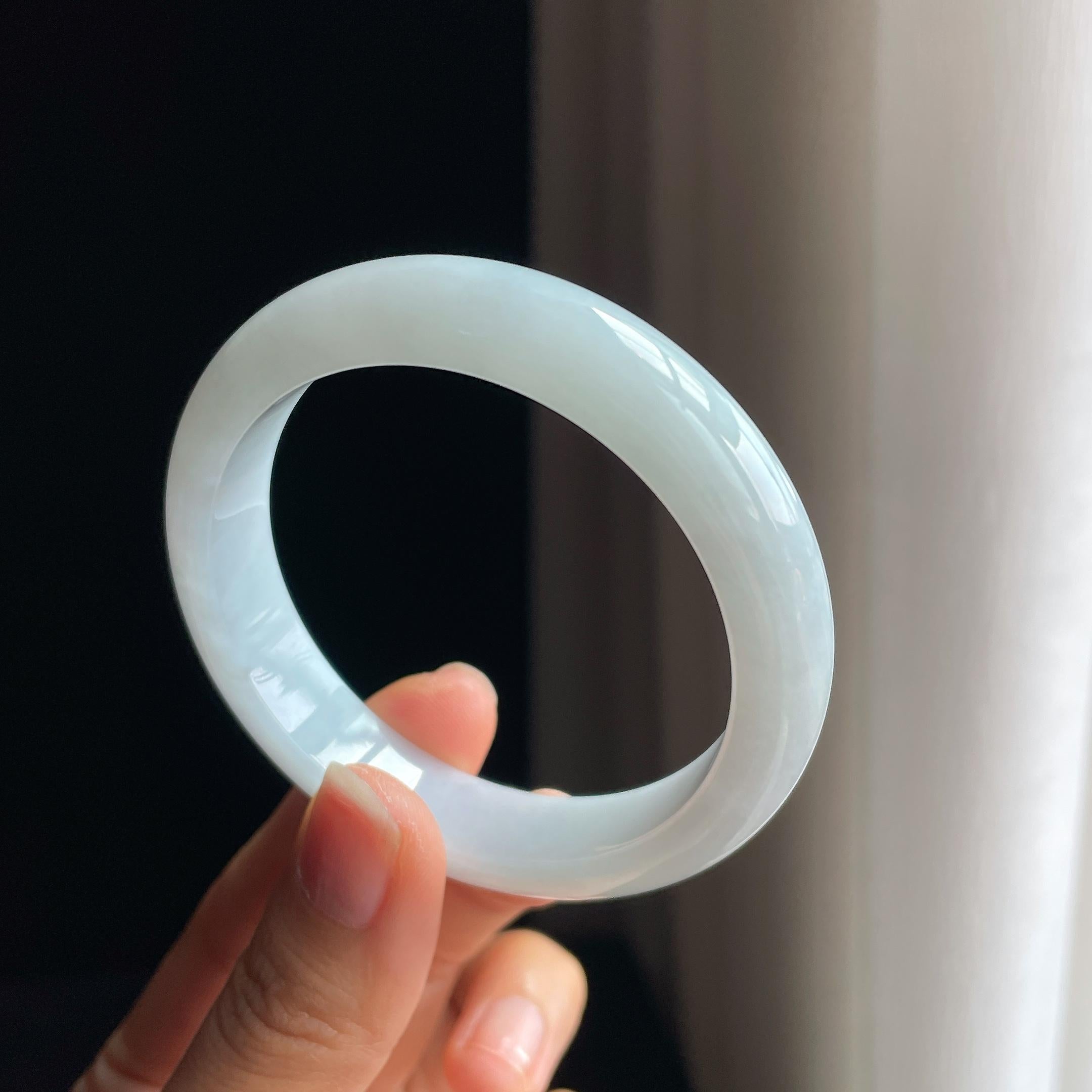 糯冰白月光翡翠平安镯（54.2mm)（yc348929）