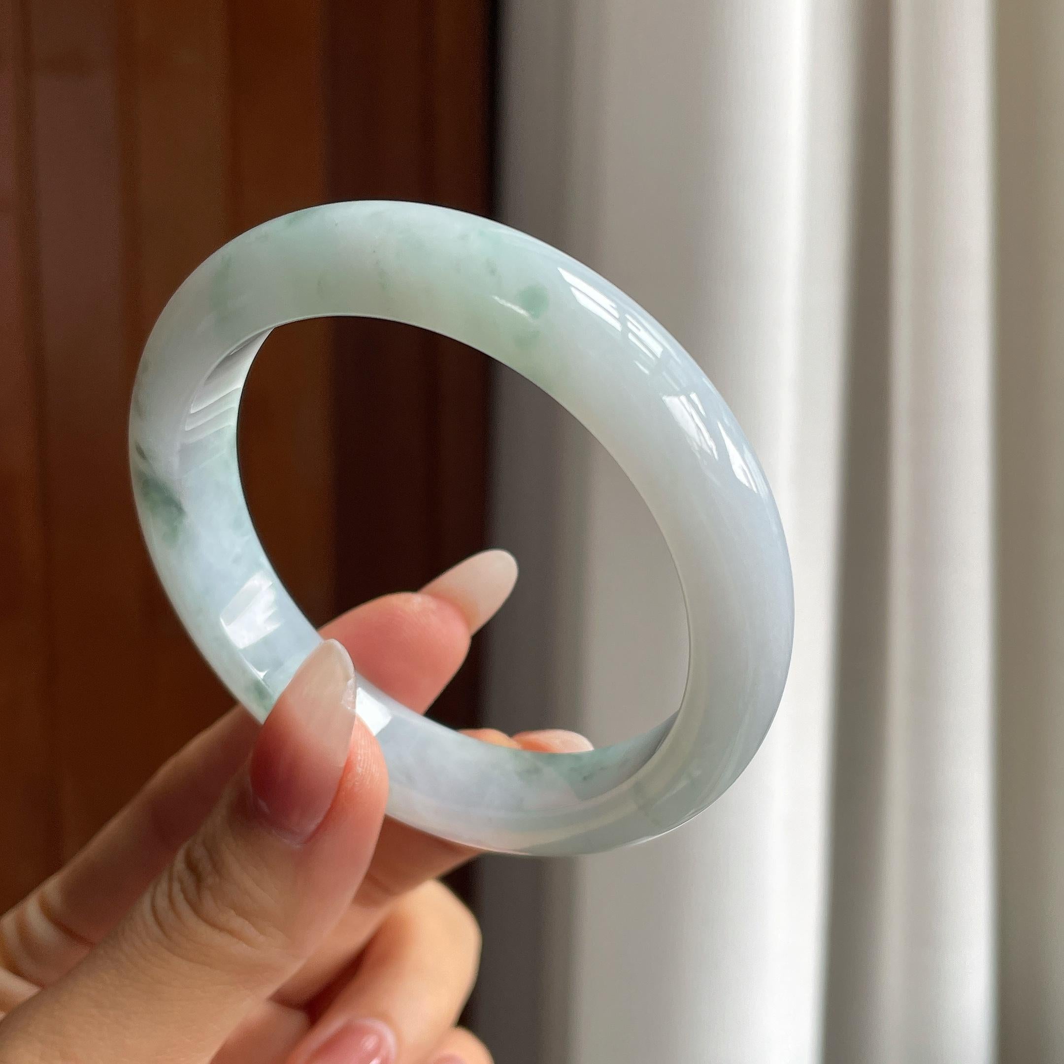 冰种飘花翡翠平安镯（57.5mm）（yc303132）