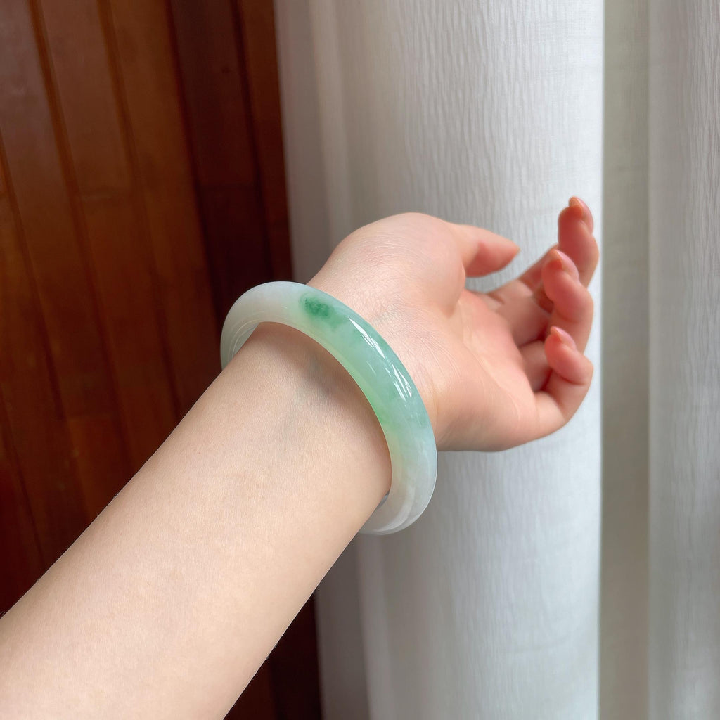 糯冰飘花翡翠平安镯（55mm)（yc350446）