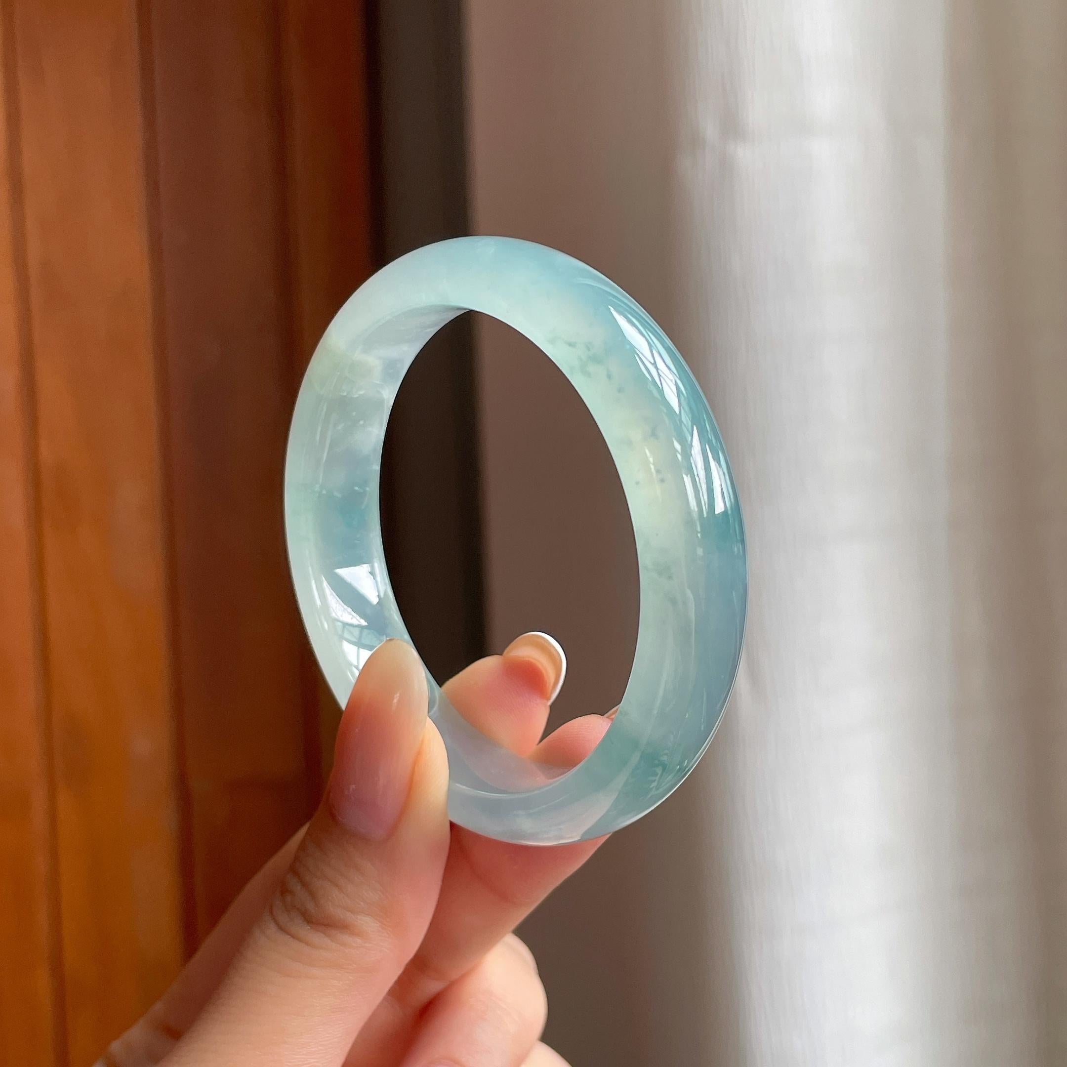 冰种飘花翡翠平安镯（51.3mm)（yc406285）