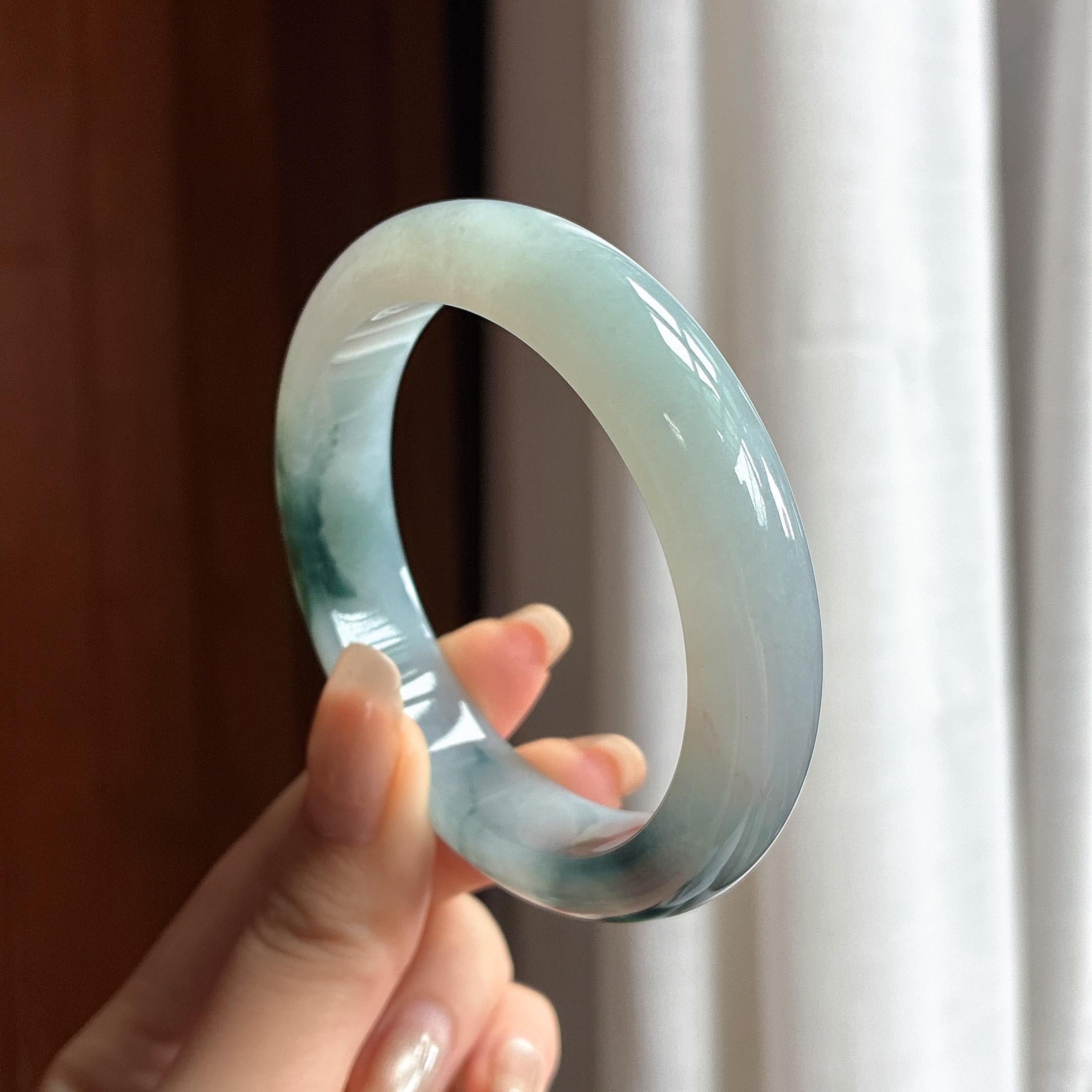 糯冰飘花正圈平安镯 56圈 天然缅甸A货翡翠（yc461255）