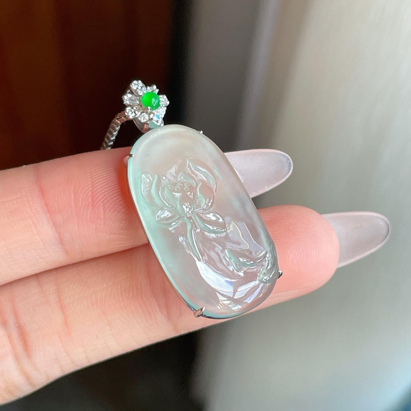 18k金钻镶晴水翡翠莲花（yc269018）