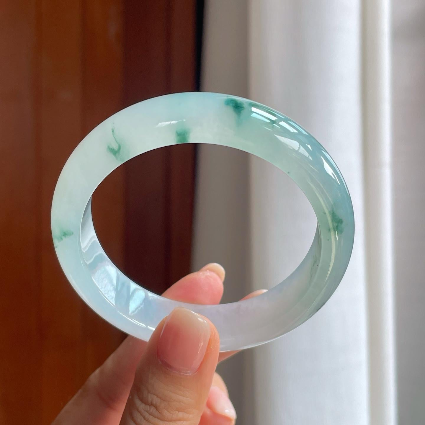 冰种飘花翡翠平安镯（58.2mm）（yc397190）