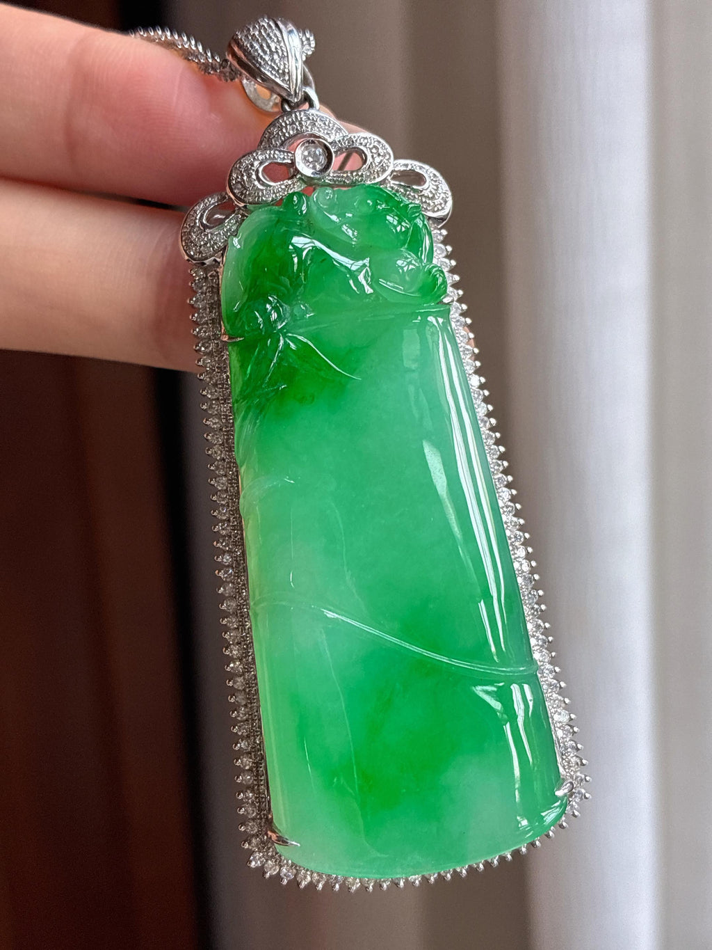 18k金镶带色翡翠竹节天然缅甸A货翡翠（yc436970）