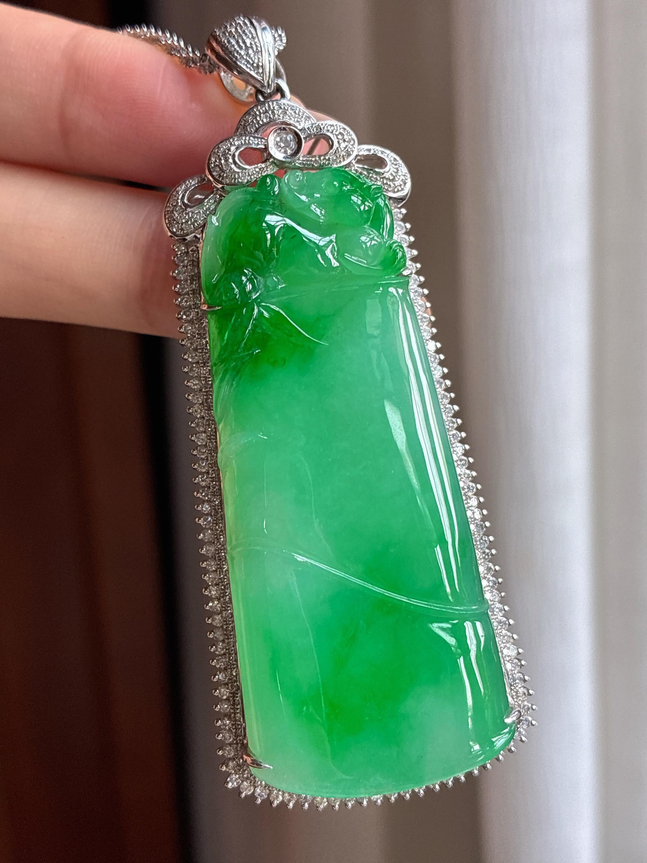 18k金镶带色翡翠竹节天然缅甸A货翡翠（yc436970）