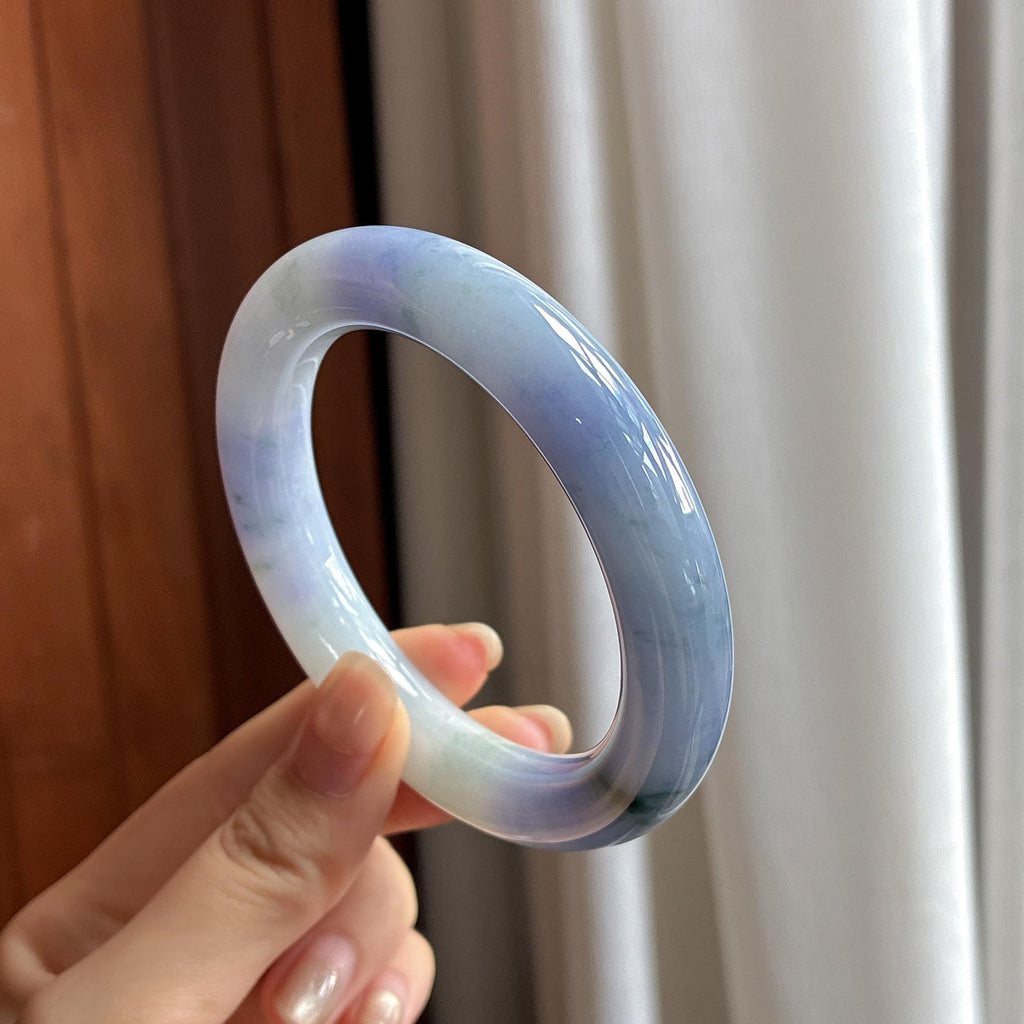 糯冰种紫罗兰特色圆条手镯 56圈 天然缅甸A货翡翠（yc484496）