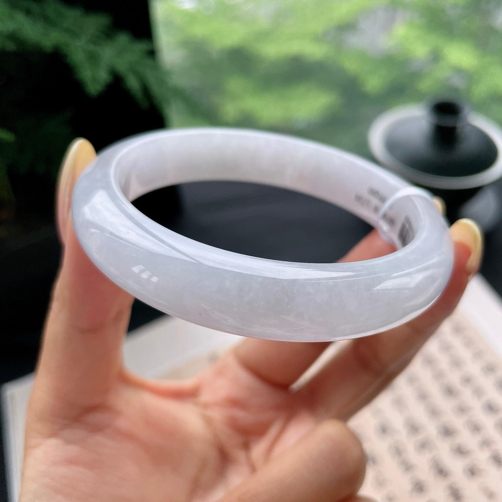 大圈口 细糯种淡紫底正圈平安镯59.8圈 天然缅甸A货翡翠（yc473071）