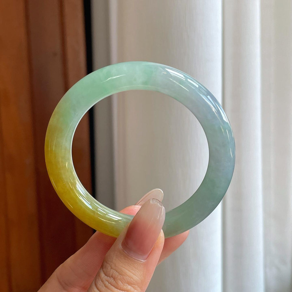 糯冰黄翡翡翠圆条手镯（53.4mm）（yc272839）