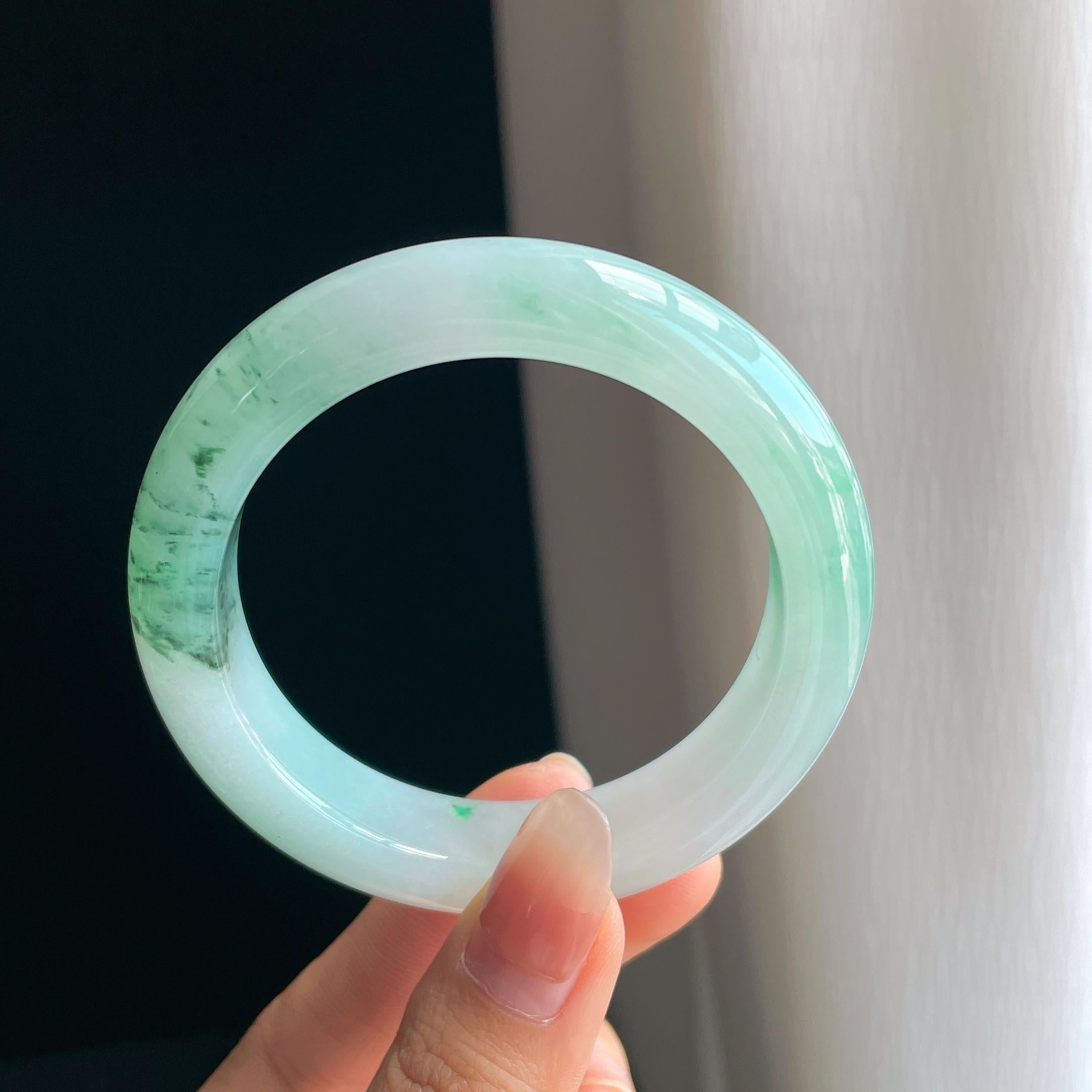 冰种飘花翡翠平安镯（55mm)（yc349349）