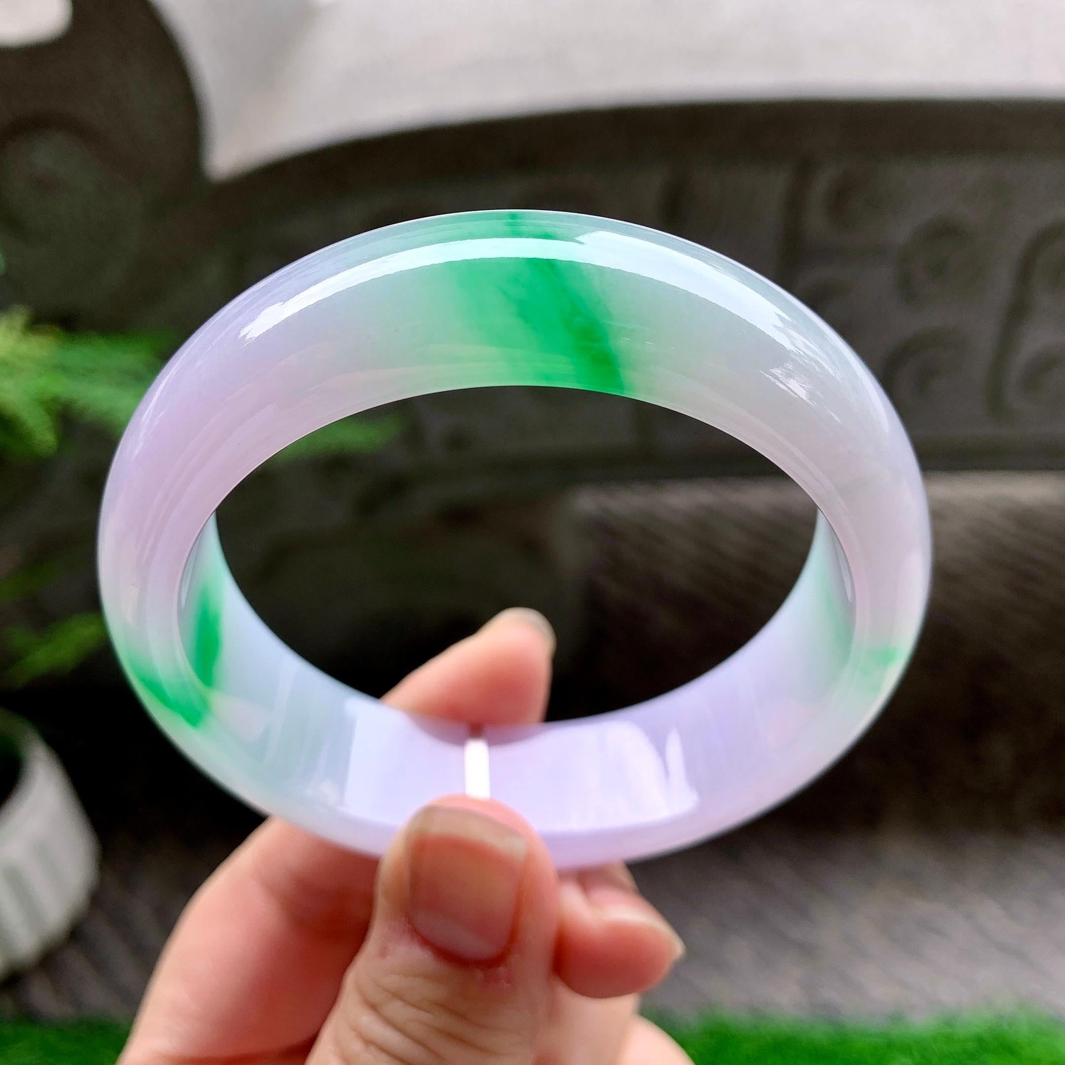 糯冰种春彩宽版轮胎手镯（58.5mm）（yc253001）