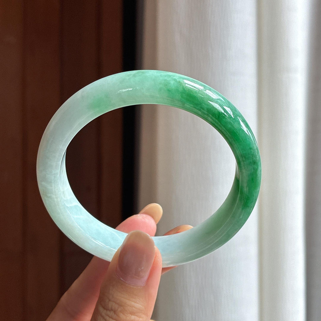 细糯冰带色翡翠平安镯（58.5mm）（yc481866）