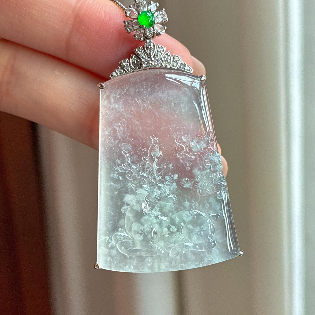 18k金镶冰玻种雪花棉翡翠山水牌（yc428130）