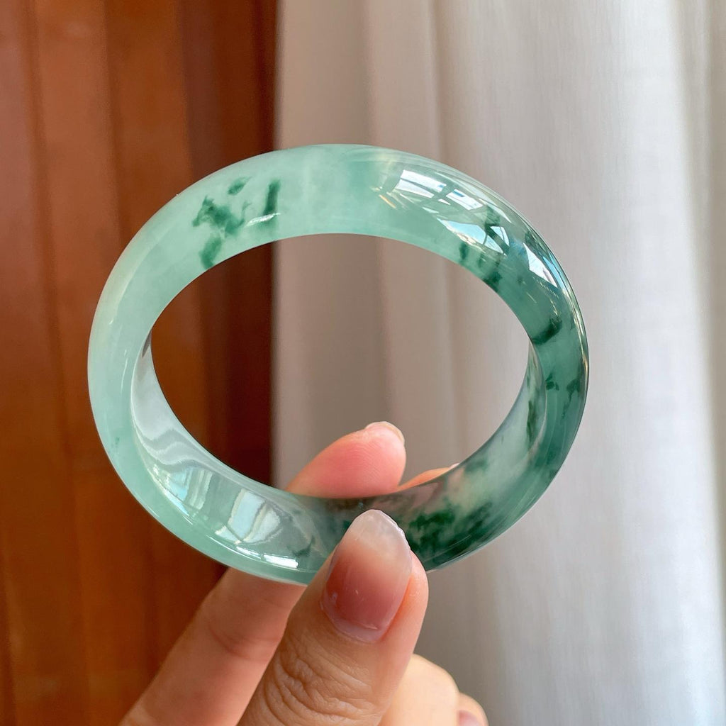 糯冰飘花宽版翡翠平安镯（57.4mm）（yc313030）