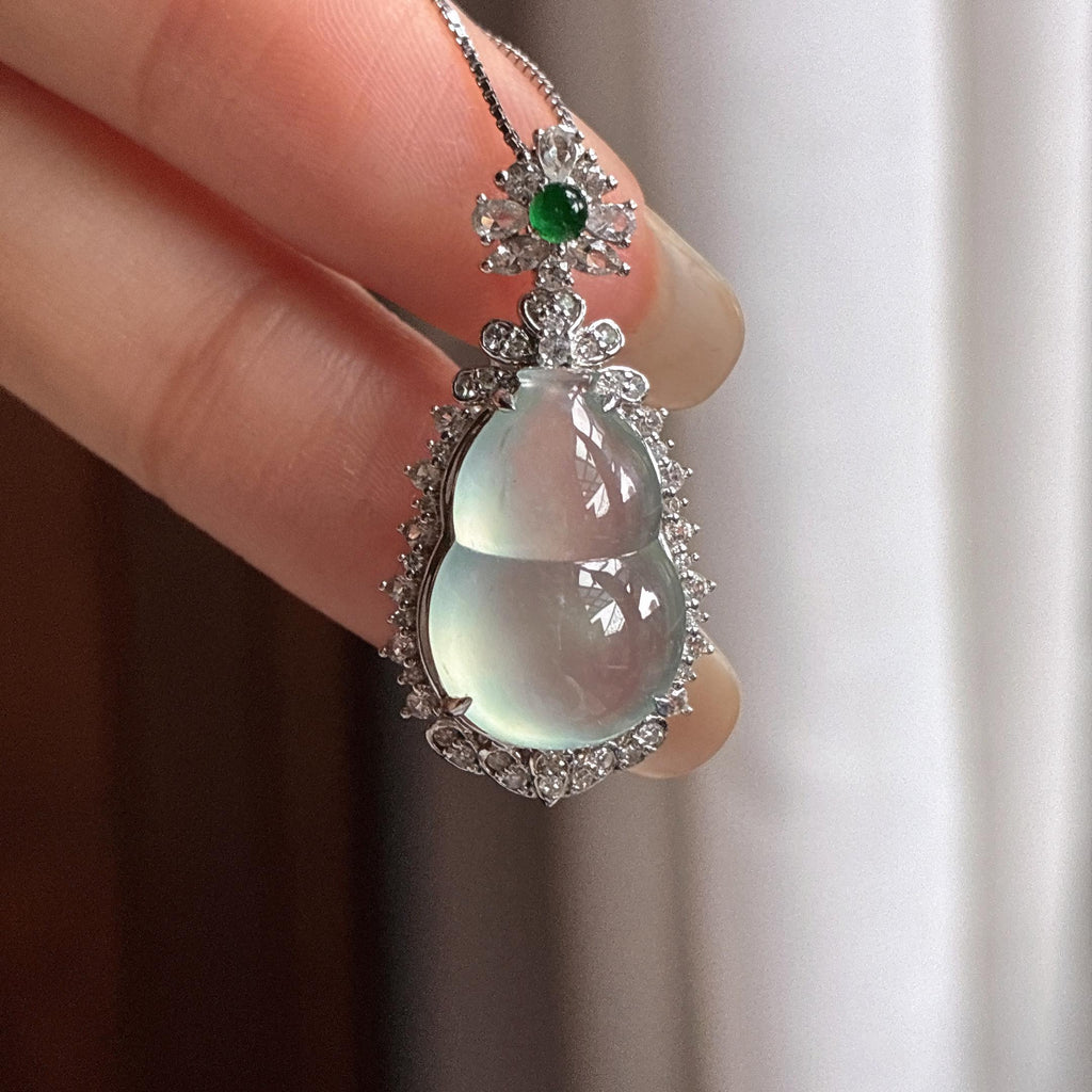 18k金镶冰种晴底葫芦挂件 天然缅甸A货翡翠（yc465155）