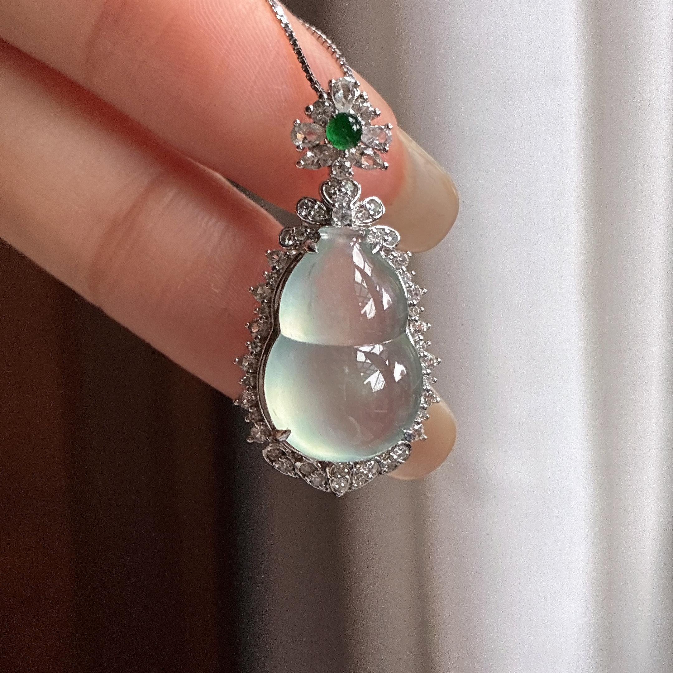 18k金镶冰种晴底葫芦挂件 天然缅甸A货翡翠（yc465155）