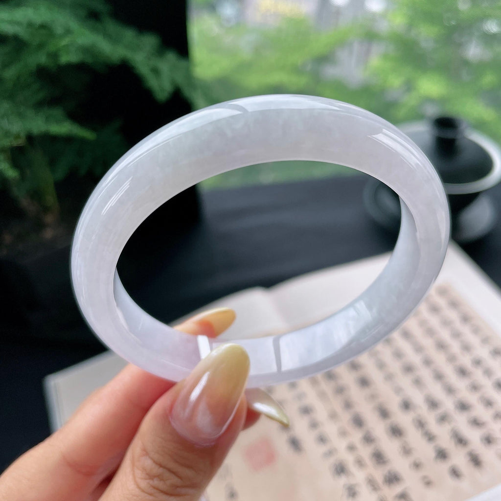 大圈口 细糯种淡紫底正圈平安镯58.7圈 天然缅甸A货翡翠（yc473073）