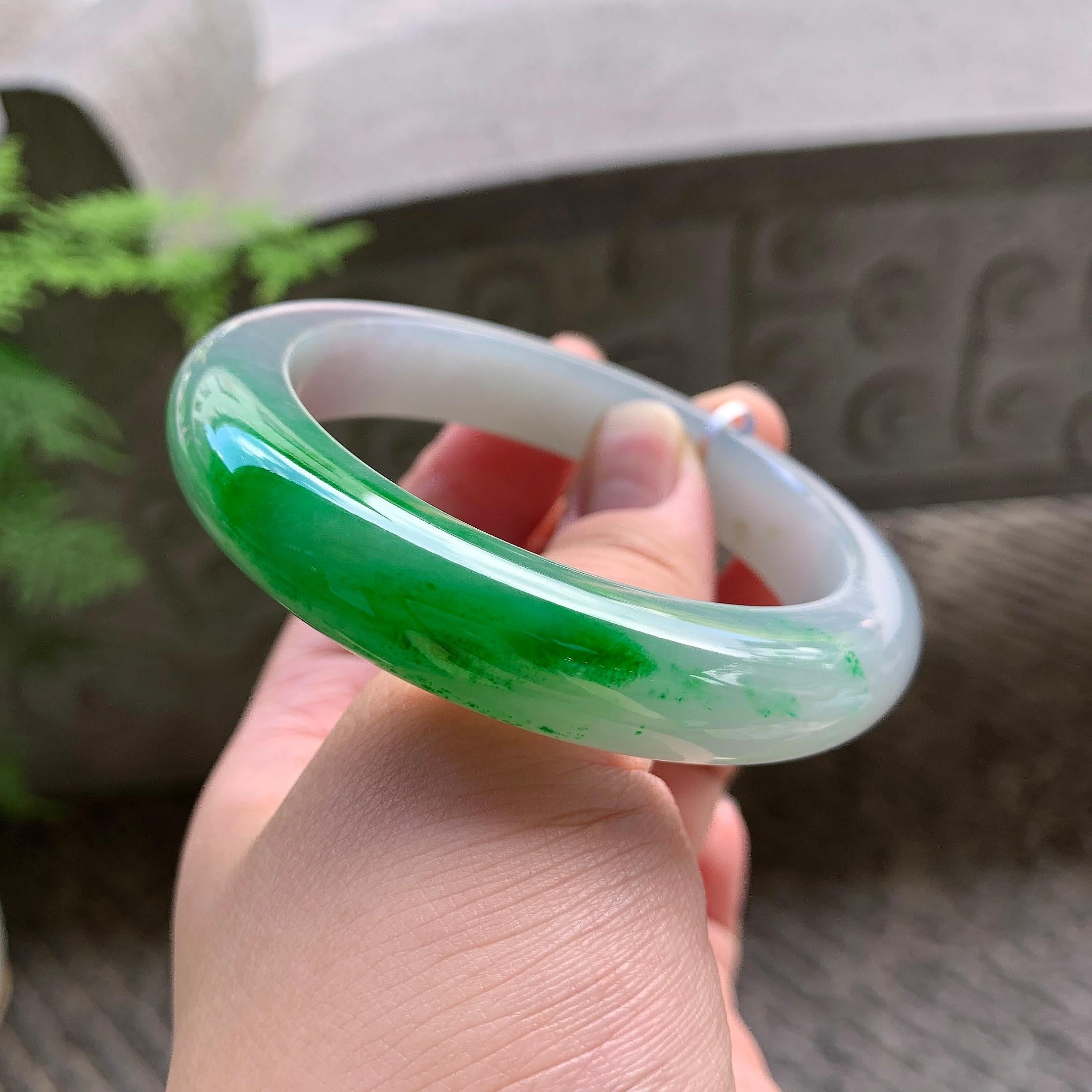 细糯种飘阳绿平安镯（57mm）（yc202376）